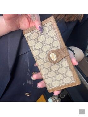 Gucci Leather/Canvas GG Supreme Monogram Long Wallet — True Vintage!